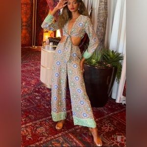 Tie front cutout jumpsuit